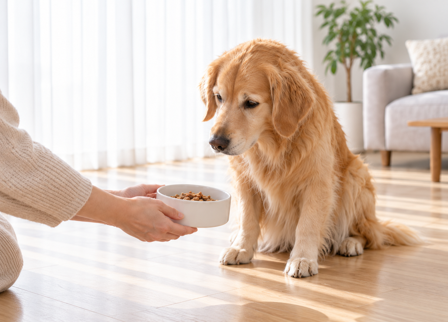 GOODISHの異なるフレーバーを前に反応を見せる愛犬