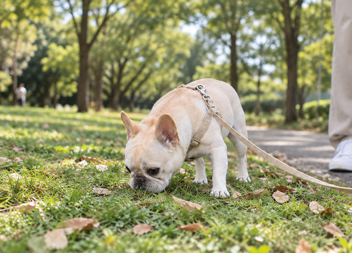 ほかの犬との距離を取り、飼い主のそばで様子を見る犬